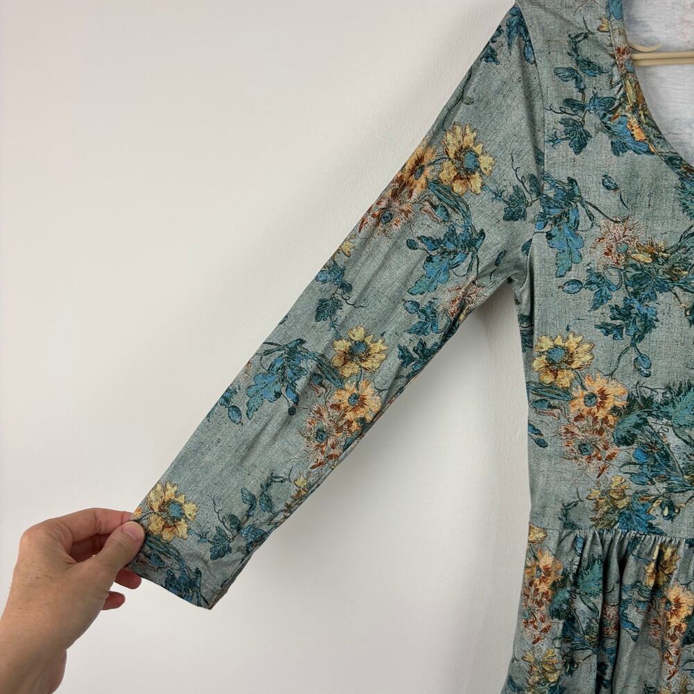 Peruvian Connection Windflower Dress XS Slate Floral Blue Yellow - Picture 5 of 9